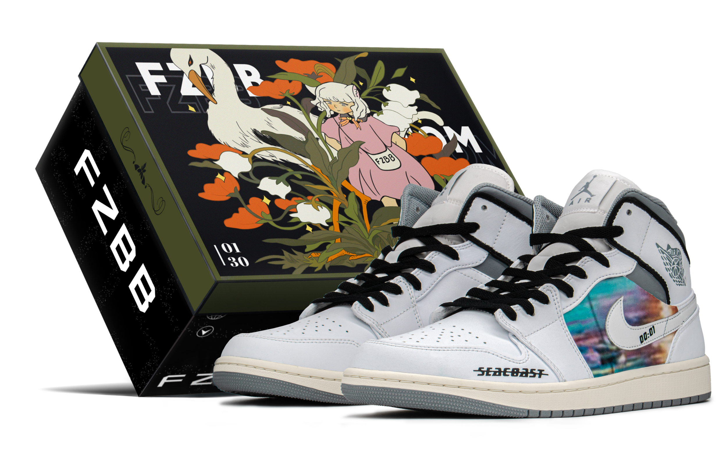 Buy 에어 조던 1 미드 '선셋 블루 오렌지' 커스텀 슈즈 554724-135(TeamA-AJ男晚霞S-BOX)