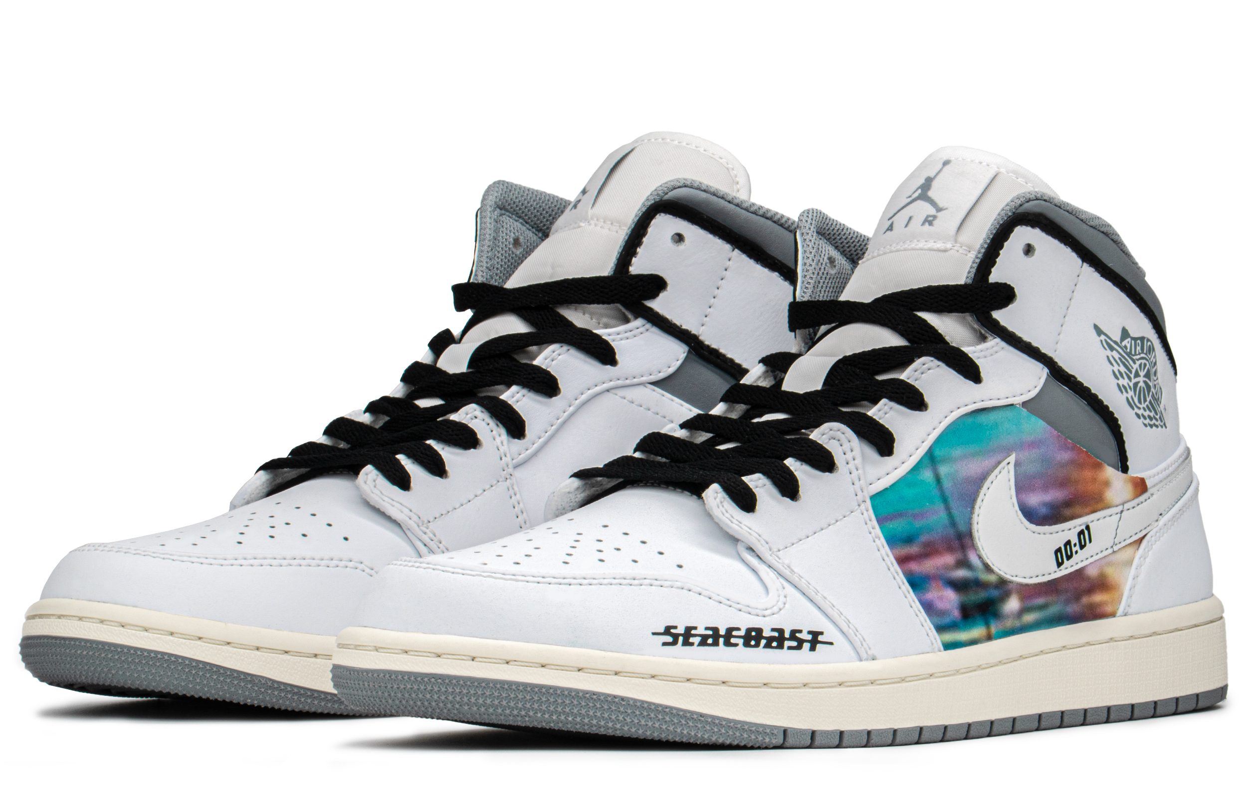 Shop 에어 조던 1 미드 '선셋 블루 오렌지' 커스텀 슈즈 554724-135(TeamA-AJ男晚霞S-BOX)