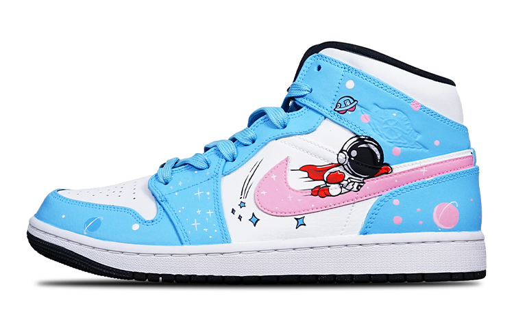 Order 【定制球鞋】Jordan Air Jordan 1 Mid 超人宇航員手繪 聖誕主題 限量特殊鞋盒 中幫 復古籃球鞋 GS 藍粉白