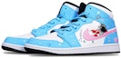 Shop 【定制球鞋】Jordan Air Jordan 1 Mid 超人宇航員手繪 聖誕主題 限量特殊鞋盒 中幫 復古籃球鞋 GS 藍粉白
