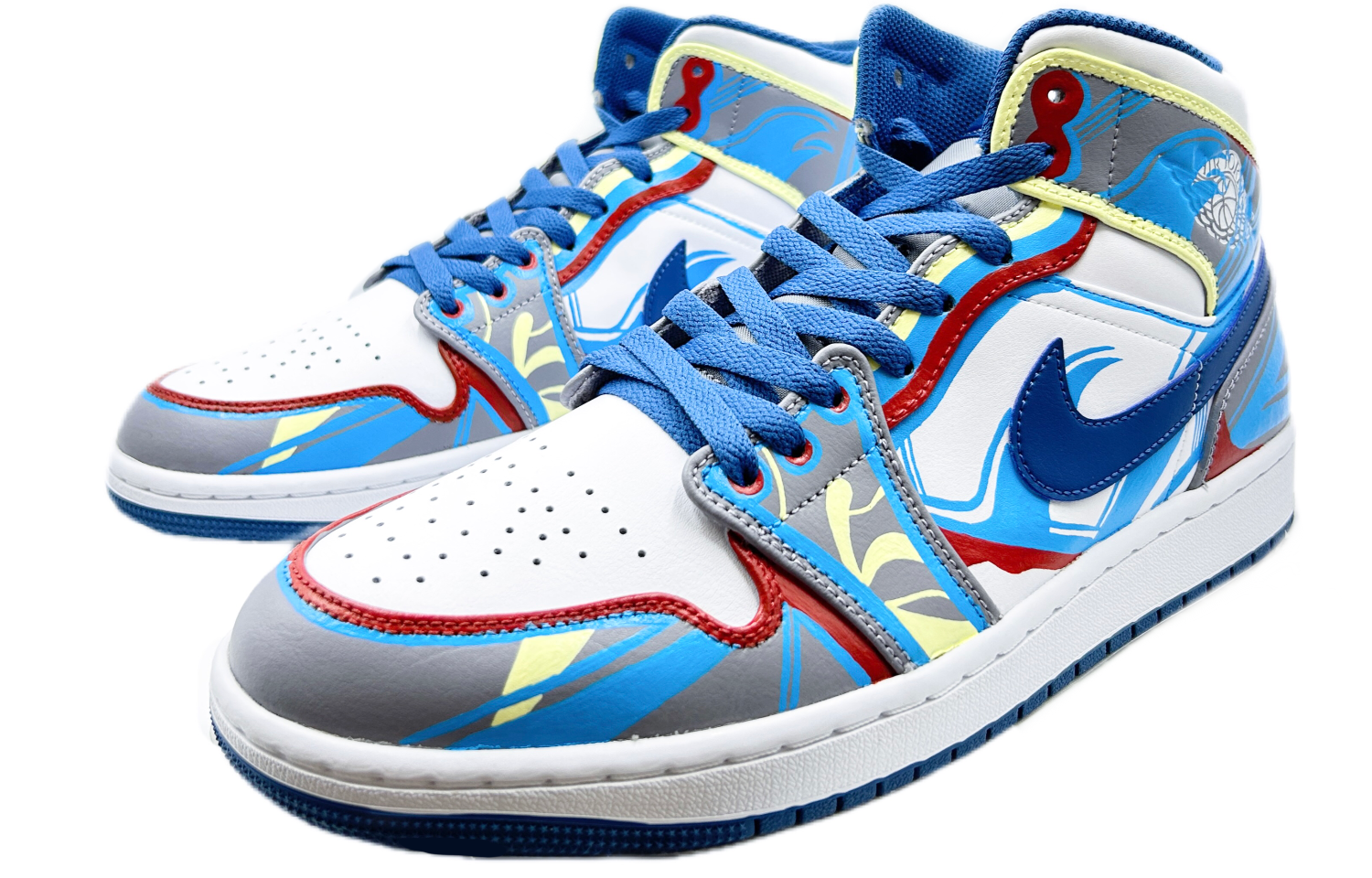 Lookbook 【定制球鞋】Jordan Air Jordan 1 Mid 乘風破浪 浪花 中幫 復古籃球鞋 男女同款 白藍