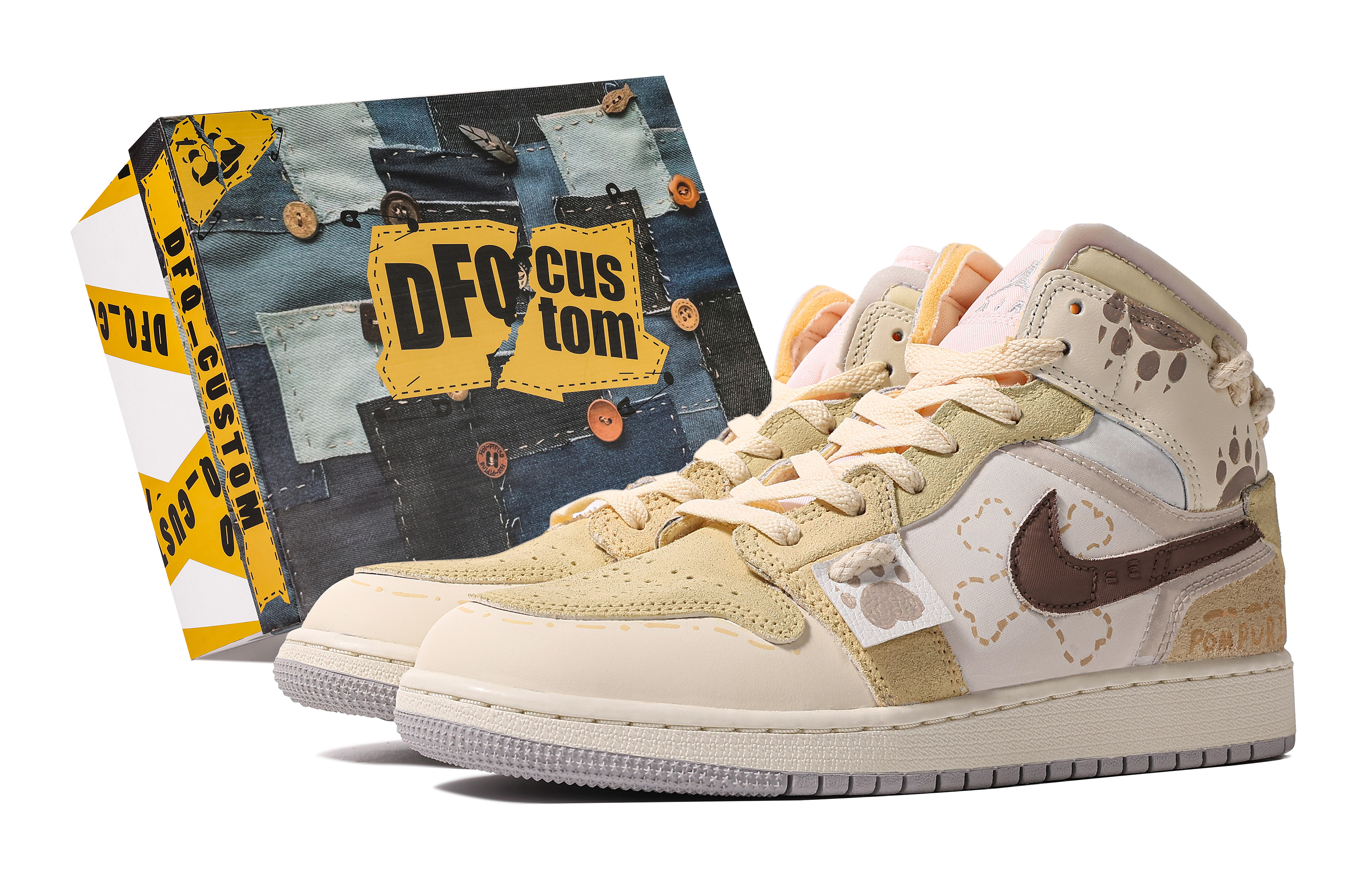Buy [Kasut Custom] Air Jordan 1 Mid 'Sweet Toffee Graffiti' DQ3726-100(TeamM-女款甜糖牛乳S-BOX)