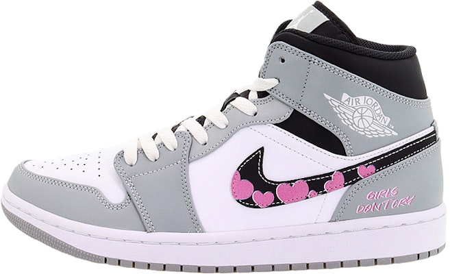【定制球鞋】Jordan Air Jordan 1 Mid 粉心派對 甜心少女 中幫 復古籃球鞋 男款 灰白黑 Buy 【定制球鞋】Jordan Air Jordan 1 Mid 粉心派對 甜心少女 中幫 復古籃球鞋 男款 灰白黑