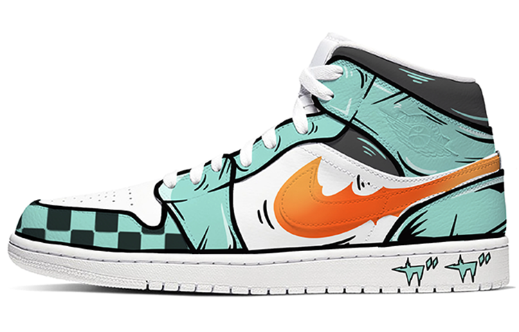 Buy 에어 조던 1 미드 '탄지로 카마도' 커스텀 슈즈 554724-130(Team-E男款鬼灭之刃橙绿白)