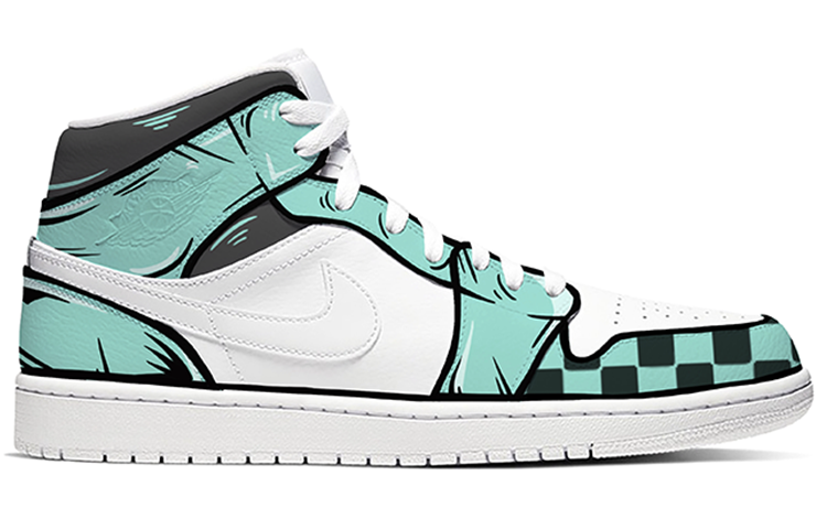 Order 에어 조던 1 미드 '탄지로 카마도' 커스텀 슈즈 554724-130(Team-E男款鬼灭之刃橙绿白)