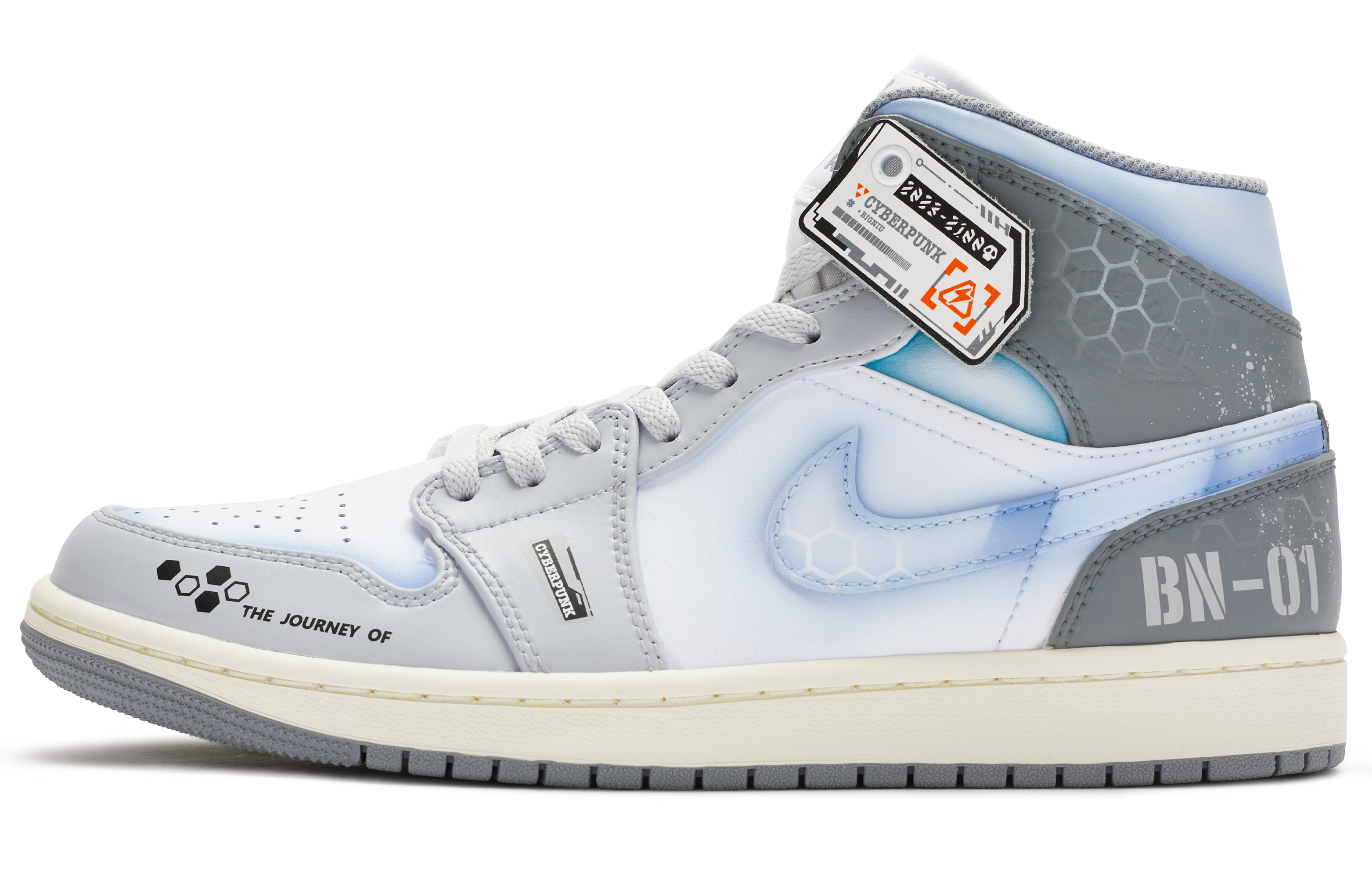 [Custom Shoes] Air Jordan 1 Mid 'Tech Futuristic Spaceship Blue Grey ...