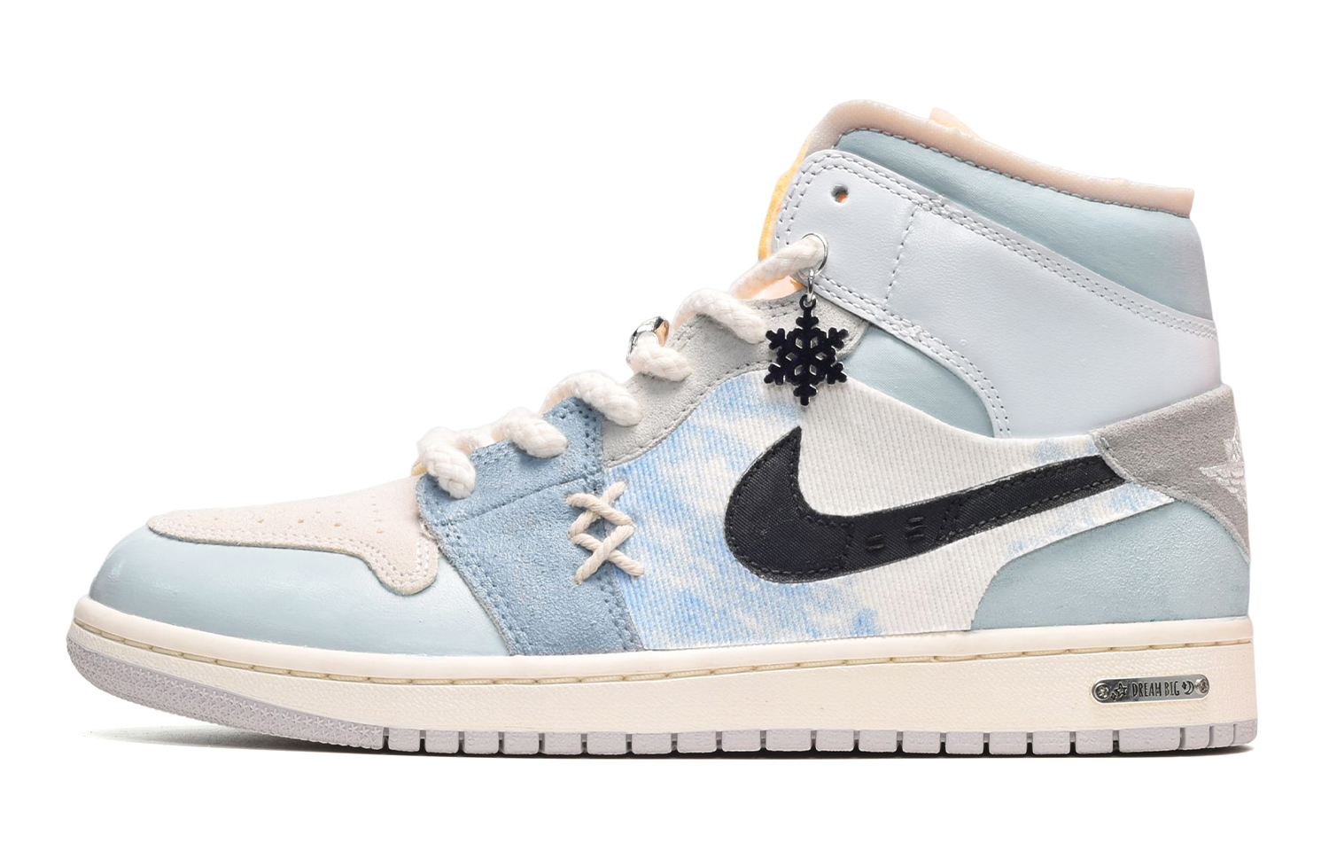 Buy [Sepatu Kustom] Air Jordan 1 Mid 'Tie-Dye Biru Salju' DQ3726-100(TeamE-女款雪花蓝白灰)