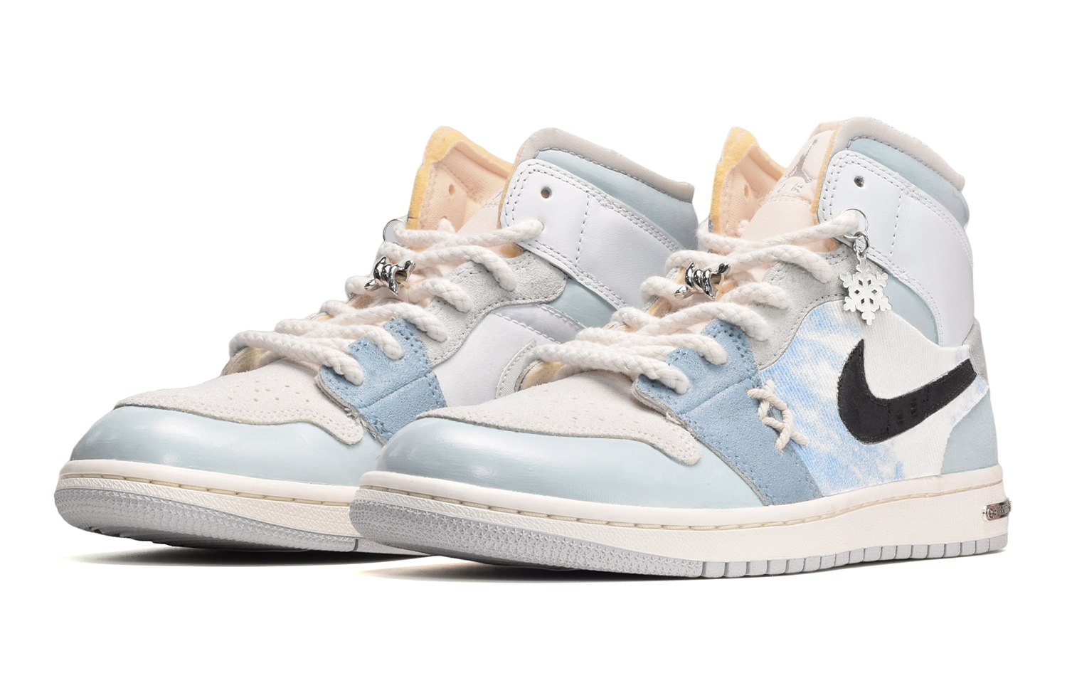 Lookbook [Sepatu Kustom] Air Jordan 1 Mid 'Tie-Dye Biru Salju' DQ3726-100(TeamE-女款雪花蓝白灰)