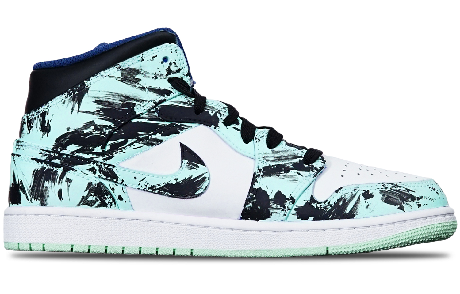 Order [Kasut Custom] Air Jordan 1 Mid 'Tiffany Blue Ink Dye' 554725-413(TeamT-水墨染蒂芙尼女S-BOX)