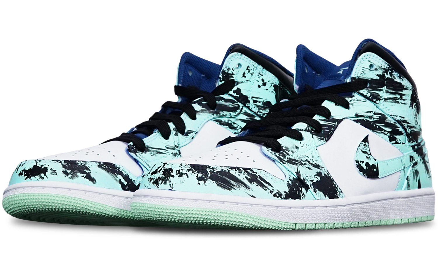 Lookbook [Kasut Custom] Air Jordan 1 Mid 'Tiffany Blue Ink Dye' 554725-413(TeamT-水墨染蒂芙尼女S-BOX)