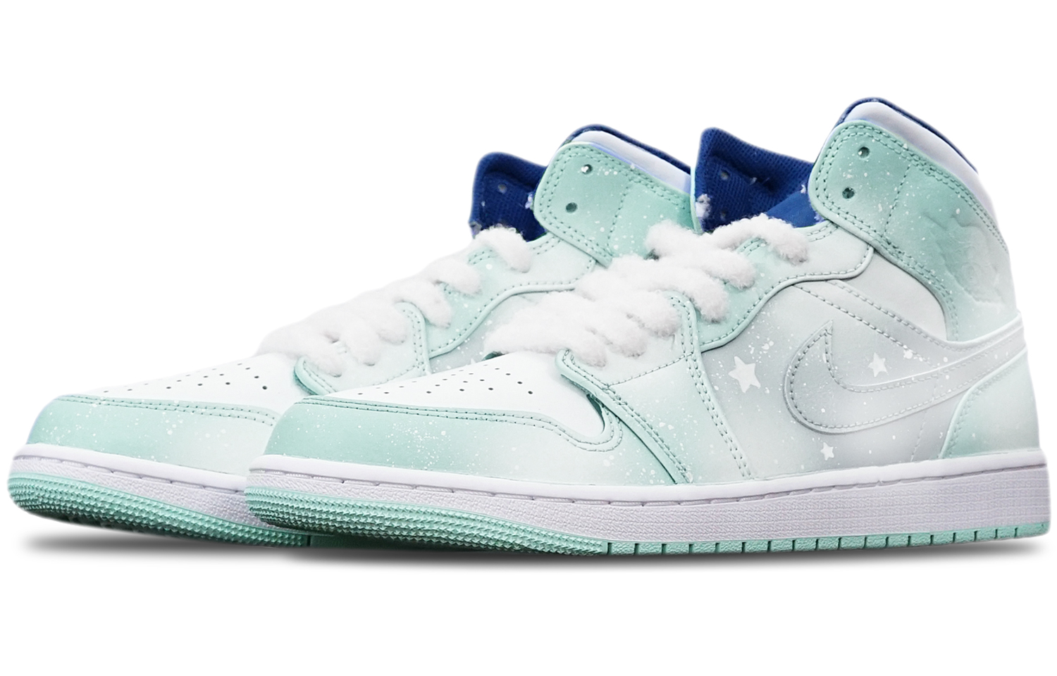 Shop [定制鞋] Air Jordan 1 Mid '蒂芙尼蓝雪花' 554724-413(TeamT-蒂芙尼绿融雪S-BOX)