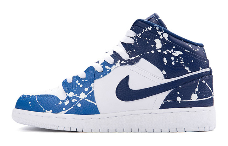 Buy [Kasut Custom] Air Jordan 1 Mid 'University Blue Splatter' 554725-130(Team18-女款大学泼墨蓝)