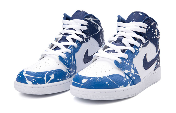 Lookbook [Kasut Custom] Air Jordan 1 Mid 'University Blue Splatter' 554725-130(Team18-女款大学泼墨蓝)