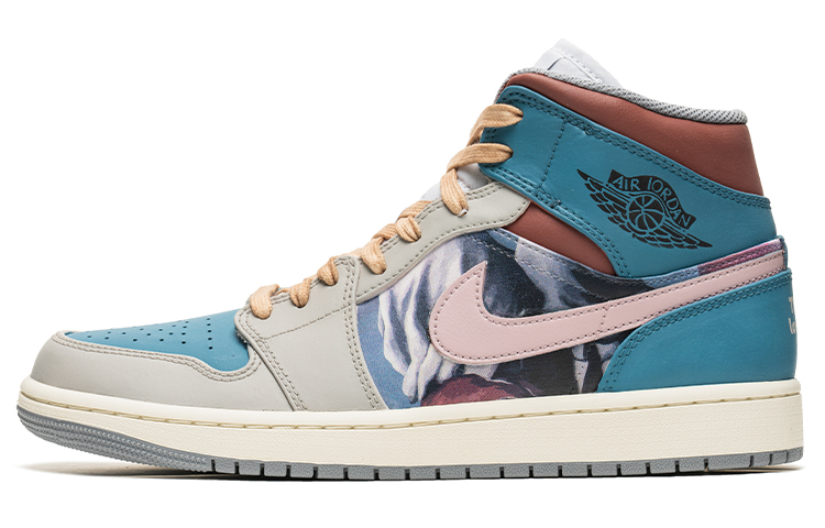 Buy [Sepatu Kustom] Air Jordan 1 Mid 'Hari Valentine Abu-Abu Biru' 554724-135(TeamB-情人节男款油画)