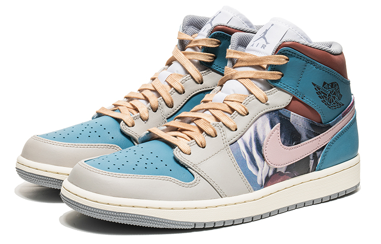 Lookbook [Sepatu Kustom] Air Jordan 1 Mid 'Hari Valentine Abu-Abu Biru' 554724-135(TeamB-情人节男款油画)