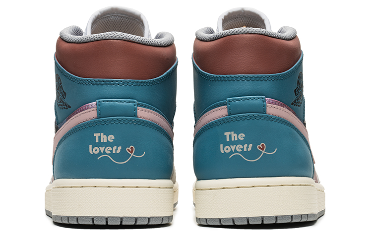 Shop [Sepatu Kustom] Air Jordan 1 Mid 'Hari Valentine Abu-Abu Biru' 554724-135(TeamB-情人节男款油画)