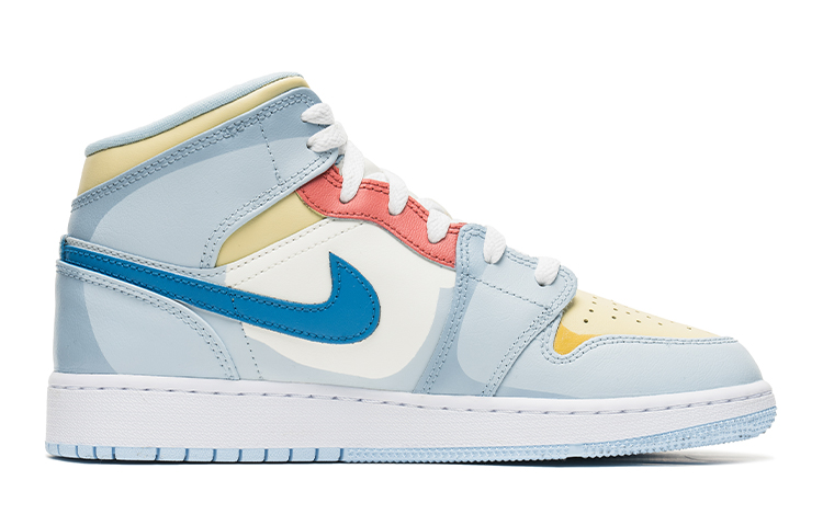 Order [Sepatu Khusus] Air Jordan 1 Mid 'Valentine's Day Kitty Camo Abu-Biru' 555112-401(TeamB-女款kitty猫)