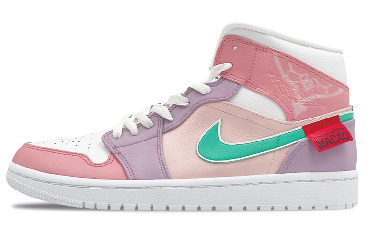 Buy [定制鞋] Air Jordan 1 Mid '情人节爱巷' 定制 554724-130（TeamE-男款恋爱巷喷绘紫粉）