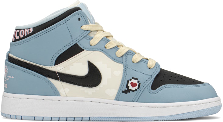 【定制球鞋】 Jordan Air Jordan 1 FZBB 情人節 像素藍愛心 中幫 復古籃球鞋 GS 藍米 Order 【定制球鞋】 Jordan Air Jordan 1 FZBB 情人節 像素藍愛心 中幫 復古籃球鞋 GS 藍米