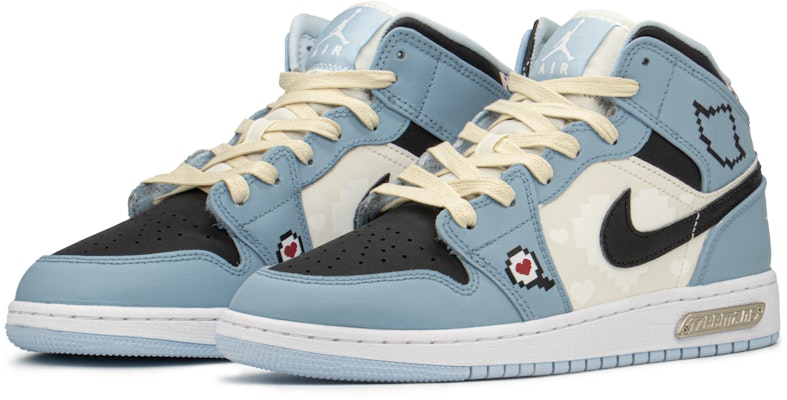 【定制球鞋】 Jordan Air Jordan 1 FZBB 情人節 像素藍愛心 中幫 復古籃球鞋 GS 藍米 Lookbook 【定制球鞋】 Jordan Air Jordan 1 FZBB 情人節 像素藍愛心 中幫 復古籃球鞋 GS 藍米