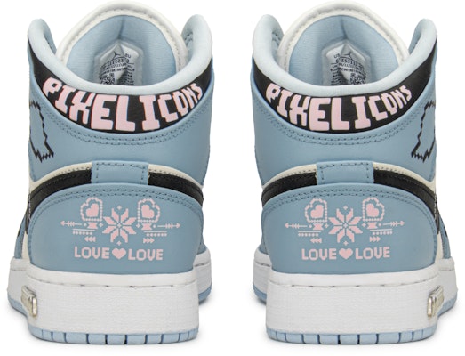 【定制球鞋】 Jordan Air Jordan 1 FZBB 情人節 像素藍愛心 中幫 復古籃球鞋 GS 藍米 Shop 【定制球鞋】 Jordan Air Jordan 1 FZBB 情人節 像素藍愛心 中幫 復古籃球鞋 GS 藍米