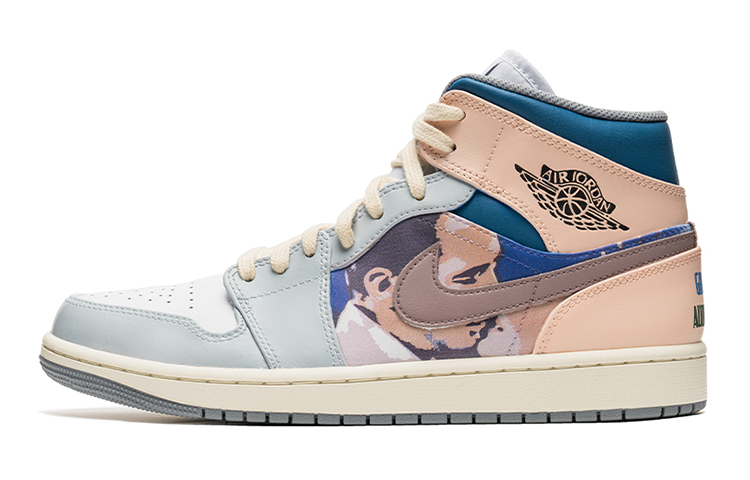 Buy 에어 조던 1 미드 '발렌타인 로마의 휴일' 그레이-블루-핑크 554724-135(TeamB-男款假日之吻S-BOX)