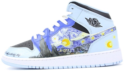 【定制球鞋】 Jordan Air Jordan 1 Mid 油畫風 梵高星空 中幫 復古籃球鞋 GS 藍黑 Buy 【定制球鞋】 Jordan Air Jordan 1 Mid 油畫風 梵高星空 中幫 復古籃球鞋 GS 藍黑