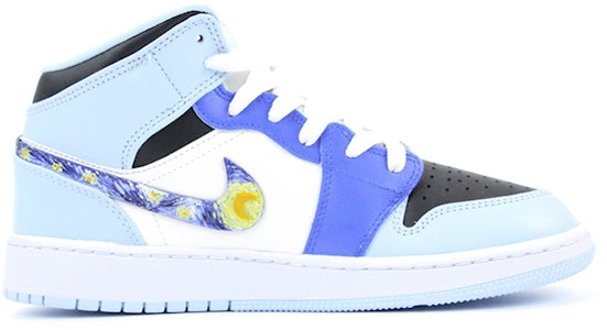 【定制球鞋】 Jordan Air Jordan 1 Mid 油畫風 梵高星空 中幫 復古籃球鞋 GS 藍黑 Order 【定制球鞋】 Jordan Air Jordan 1 Mid 油畫風 梵高星空 中幫 復古籃球鞋 GS 藍黑
