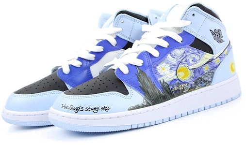 【定制球鞋】 Jordan Air Jordan 1 Mid 油畫風 梵高星空 中幫 復古籃球鞋 GS 藍黑 Lookbook 【定制球鞋】 Jordan Air Jordan 1 Mid 油畫風 梵高星空 中幫 復古籃球鞋 GS 藍黑