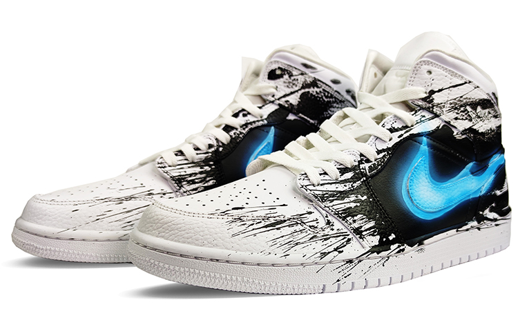 Lookbook [Sepatu Custom] Air Jordan 1 Mid 'Venom Warna Blok' 554724-130(TeamG-超级英雄-毒液-手绘)