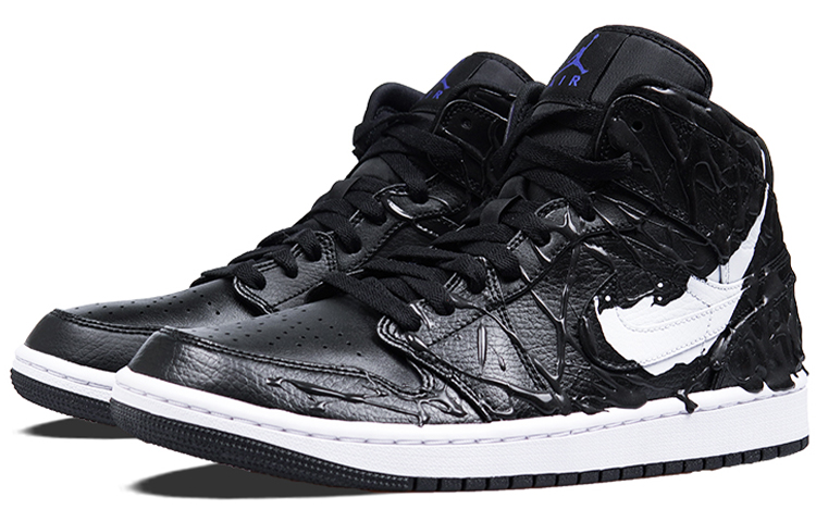 Lookbook 커스텀 에어 조던 1 미드 '베놈 침식' (49 characters) 554724-077(TeamP-毒液电影主题定制喷绘黑色)