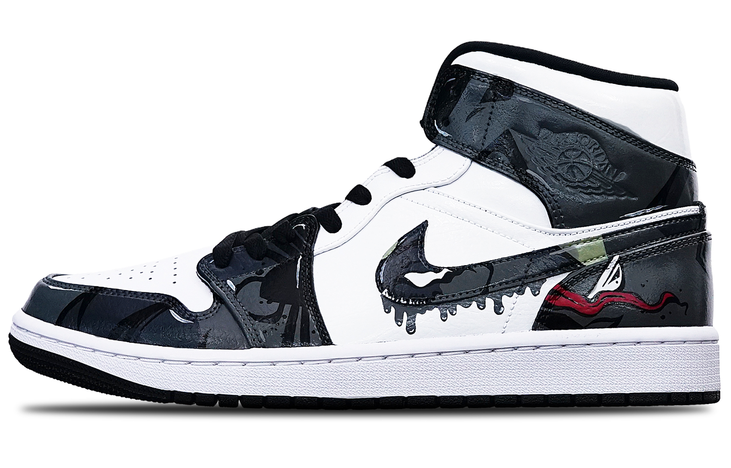 Buy [Kasut Custom] Air Jordan 1 Mid 'Venom Island Green' 554724-132(Teamone-男款毒液白黑)