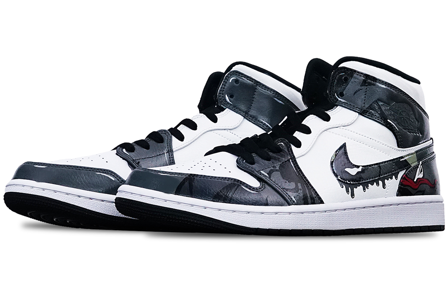 Lookbook [Kasut Custom] Air Jordan 1 Mid 'Venom Island Green' 554724-132(Teamone-男款毒液白黑)