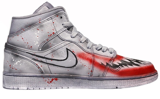 【訂製球鞋】 Jordan Air Jordan 1 Mid 致命的邪惡反派 屠殺 毒液 手繪噴繪 浸染 中幫 復古籃球鞋 男款 灰色 Order 【訂製球鞋】 Jordan Air Jordan 1 Mid 致命的邪惡反派 屠殺 毒液 手繪噴繪 浸染 中幫 復古籃球鞋 男款 灰色