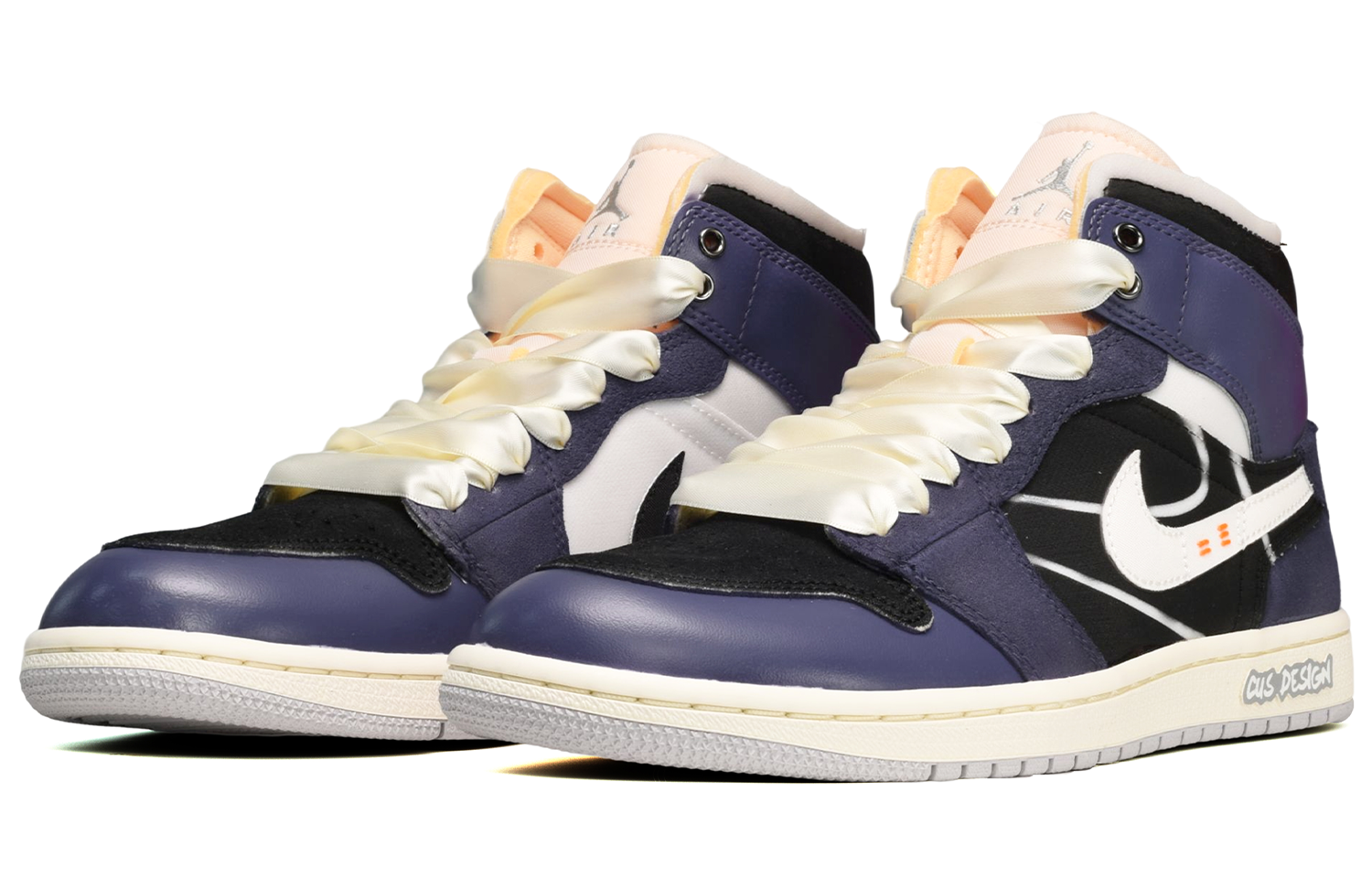 Lookbook [Kasut Custom] Air Jordan 1 Mid 'Hitam Putih Ungu Klasik' DM9652-100(TeamE-男款线条黑白紫)