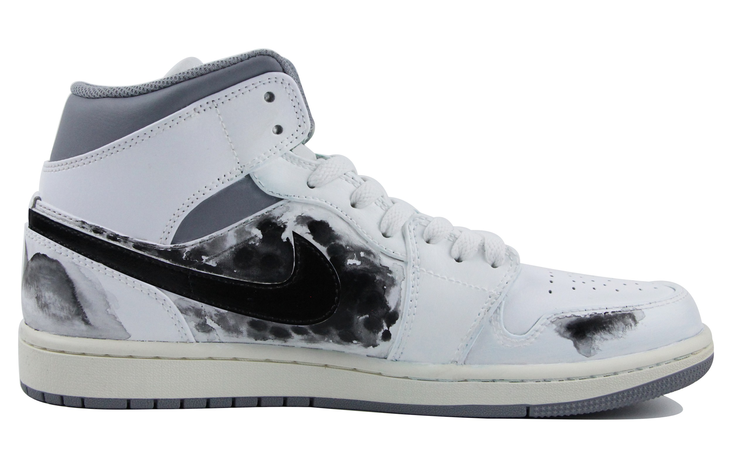 Order [Zapatos Personalizados] Air Jordan 1 Mid 'Gris Vintage - Encanto Azul' 554724-135(Team39-AMY21水墨墨韵)