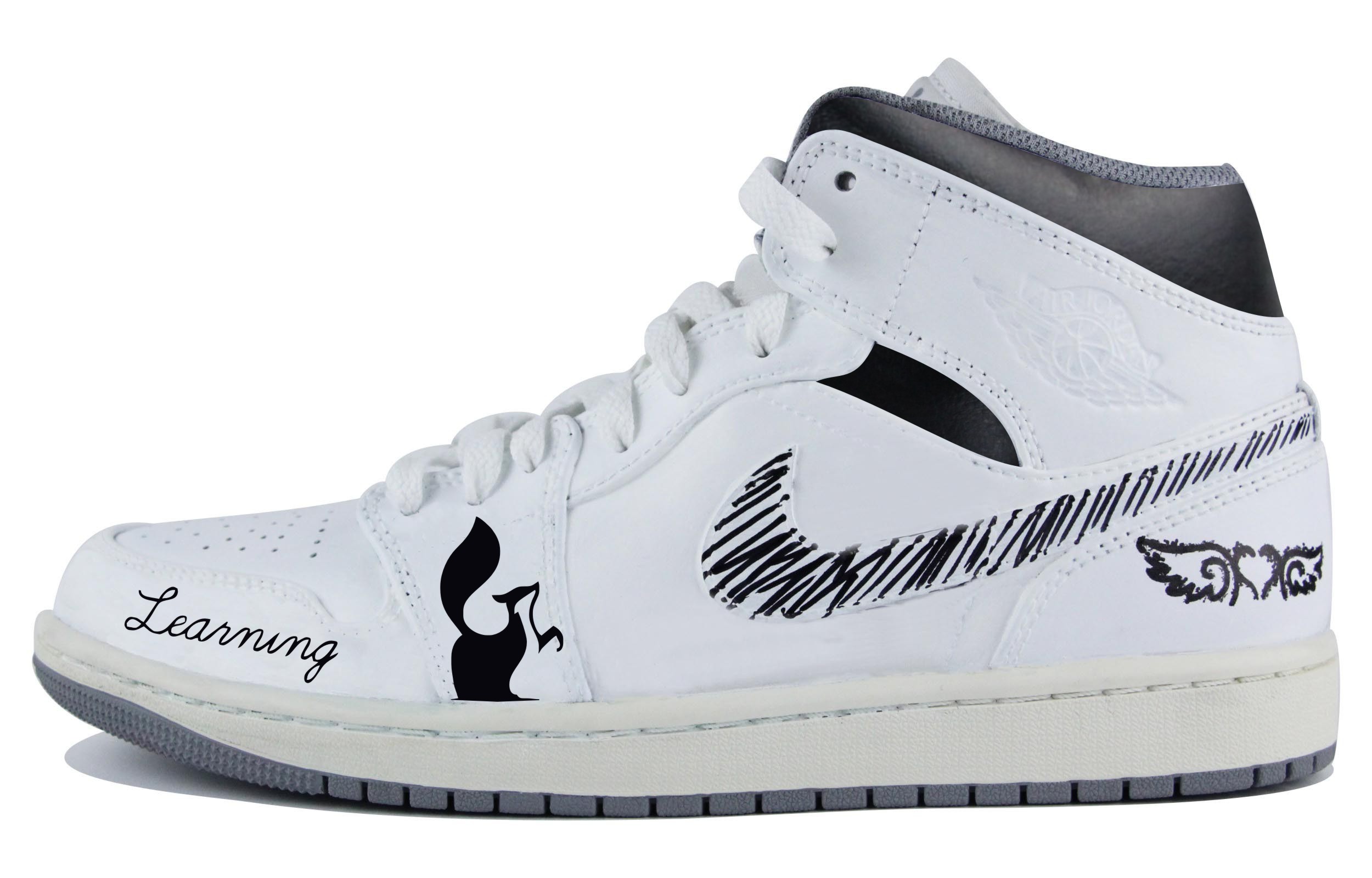 Buy [Kasut Custom] Air Jordan 1 Mid 'Kelabu Klasik' 554724-135(Team39-AMY31手稿黑白QD)