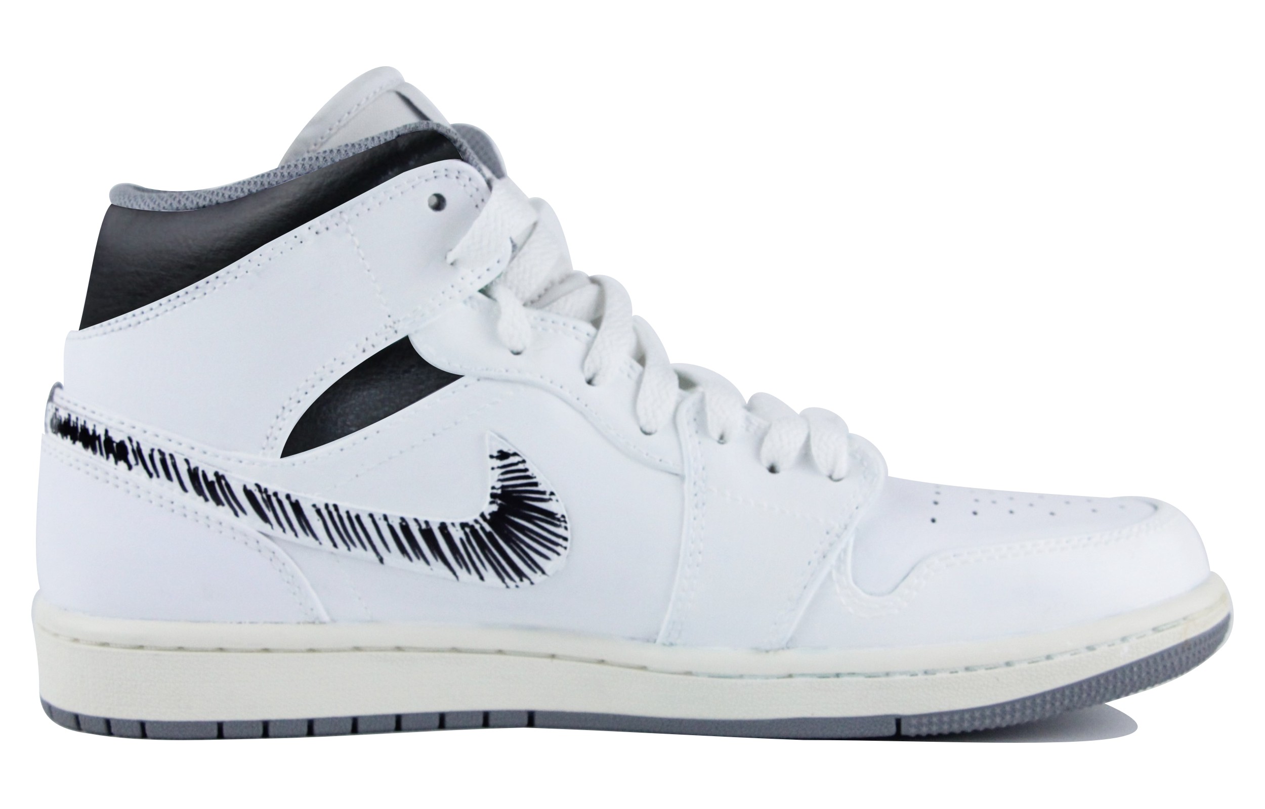 Order [Kasut Custom] Air Jordan 1 Mid 'Kelabu Klasik' 554724-135(Team39-AMY31手稿黑白QD)