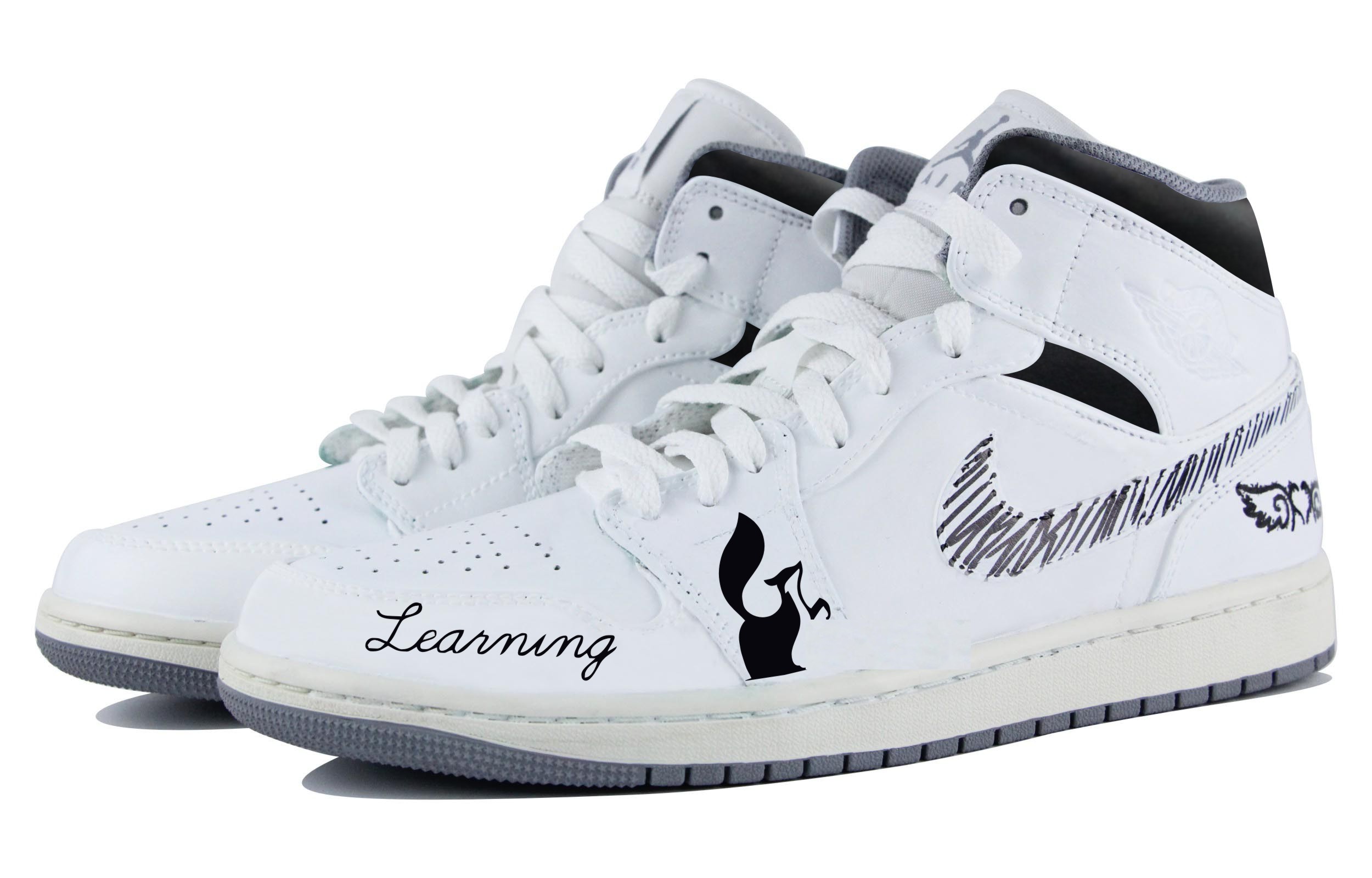 Lookbook [Kasut Custom] Air Jordan 1 Mid 'Kelabu Klasik' 554724-135(Team39-AMY31手稿黑白QD)