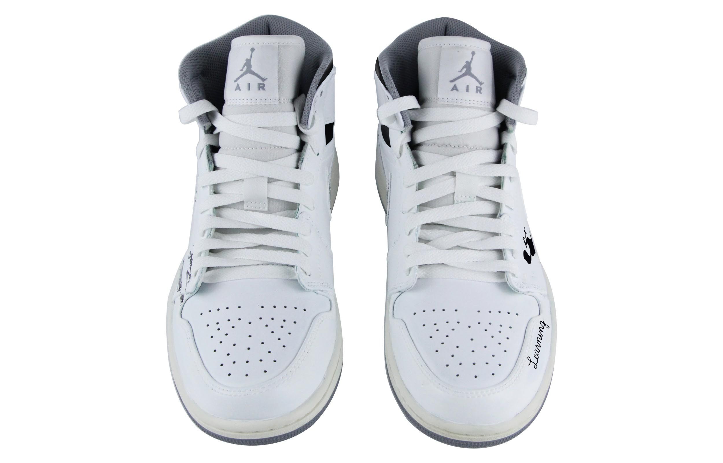 Shop [Kasut Custom] Air Jordan 1 Mid 'Kelabu Klasik' 554724-135(Team39-AMY31手稿黑白QD)