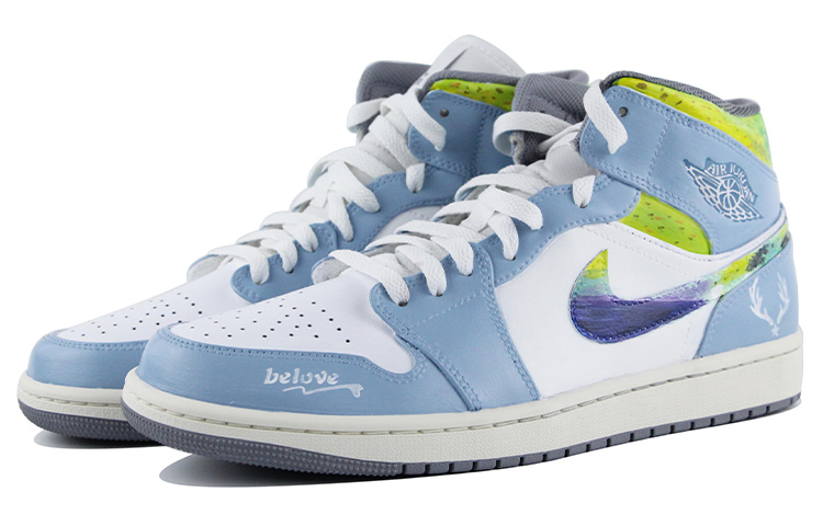 Lookbook Zapatillas Personalizadas Air Jordan 1 Mid Gris Vintage 554724-135(Team39-AMY35绿灰)