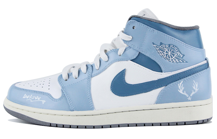 Buy [Kasut Khusus] Air Jordan 1 Mid 'Kelabu Biru-Putih Klasik' 554724-135(Team39-AMY30蓝白)