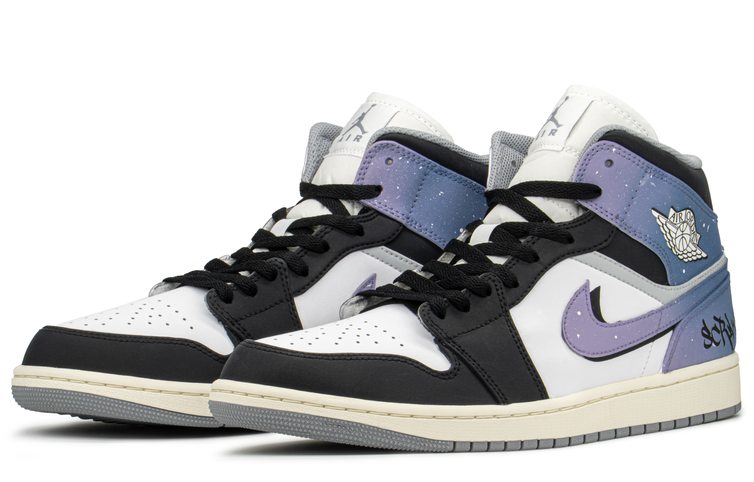 Lookbook [定制鞋款] Air Jordan 1 Mid '复古灰蓝紫' 554724-135(TeamA-AJ星空恋人)