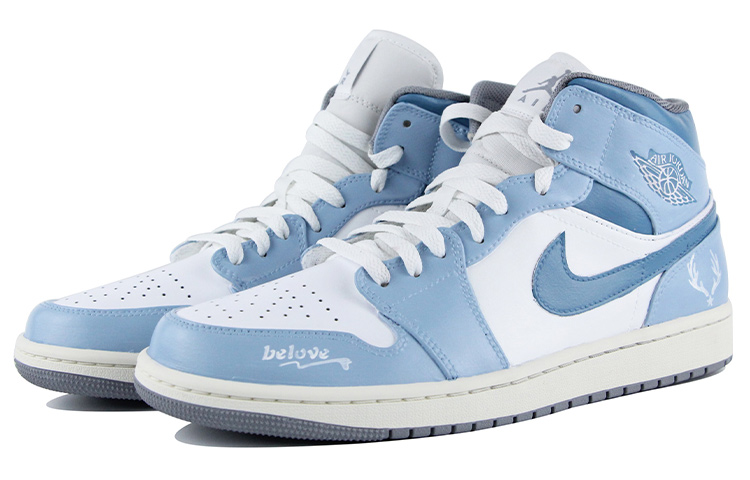 Lookbook [Kasut Khusus] Air Jordan 1 Mid 'Kelabu Biru-Putih Klasik' 554724-135(Team39-AMY30蓝白)