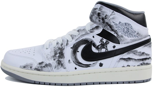 【定制球鞋】 Jordan Air Jordan 1 Mid Vintage Grey 中國風 水墨丹青 俠客行 中幫 復古籃球鞋 男款 黑白 Order 【定制球鞋】 Jordan Air Jordan 1 Mid Vintage Grey 中國風 水墨丹青 俠客行 中幫 復古籃球鞋 男款 黑白