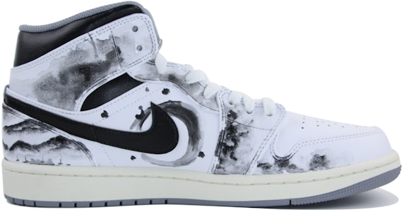【定制球鞋】 Jordan Air Jordan 1 Mid Vintage Grey 中國風 水墨丹青 俠客行 中幫 復古籃球鞋 男款 黑白 Lookbook 【定制球鞋】 Jordan Air Jordan 1 Mid Vintage Grey 中國風 水墨丹青 俠客行 中幫 復古籃球鞋 男款 黑白