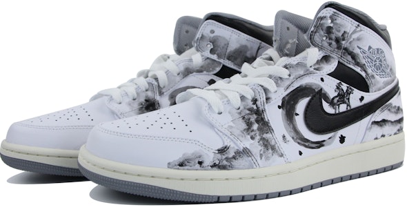 【定制球鞋】 Jordan Air Jordan 1 Mid Vintage Grey 中國風 水墨丹青 俠客行 中幫 復古籃球鞋 男款 黑白 Shop 【定制球鞋】 Jordan Air Jordan 1 Mid Vintage Grey 中國風 水墨丹青 俠客行 中幫 復古籃球鞋 男款 黑白