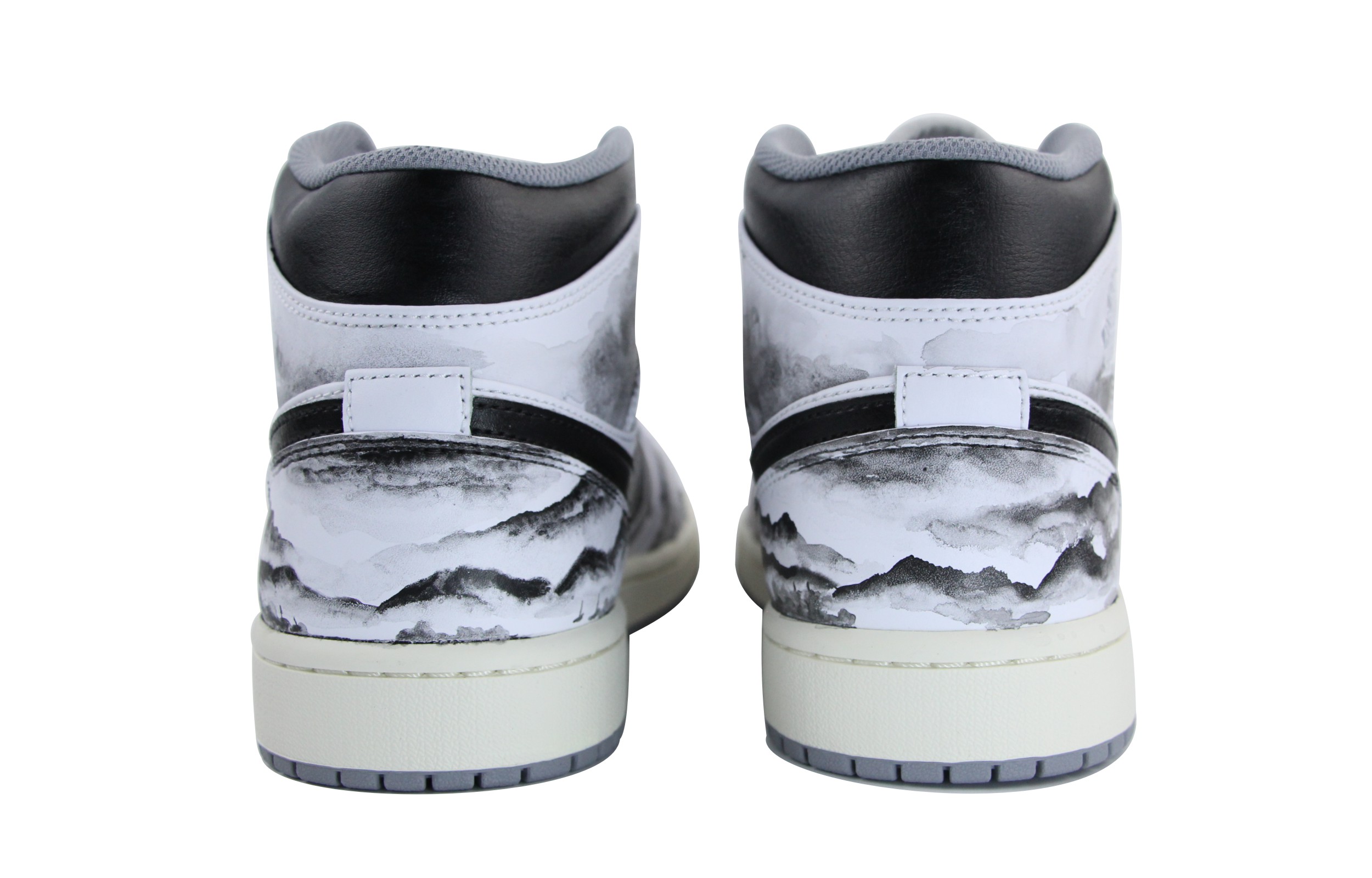 Details for 【定制球鞋】 Jordan Air Jordan 1 Mid Vintage Grey 中國風 水墨丹青 俠客行 中幫 復古籃球鞋 男款 黑白