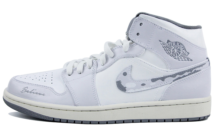 Buy 【定製球鞋】Jordan Air Jordan 1 Mid Vintage Grey 小清新 簡約 耐磨防滑 中幫 復古籃球鞋 男款 紫白