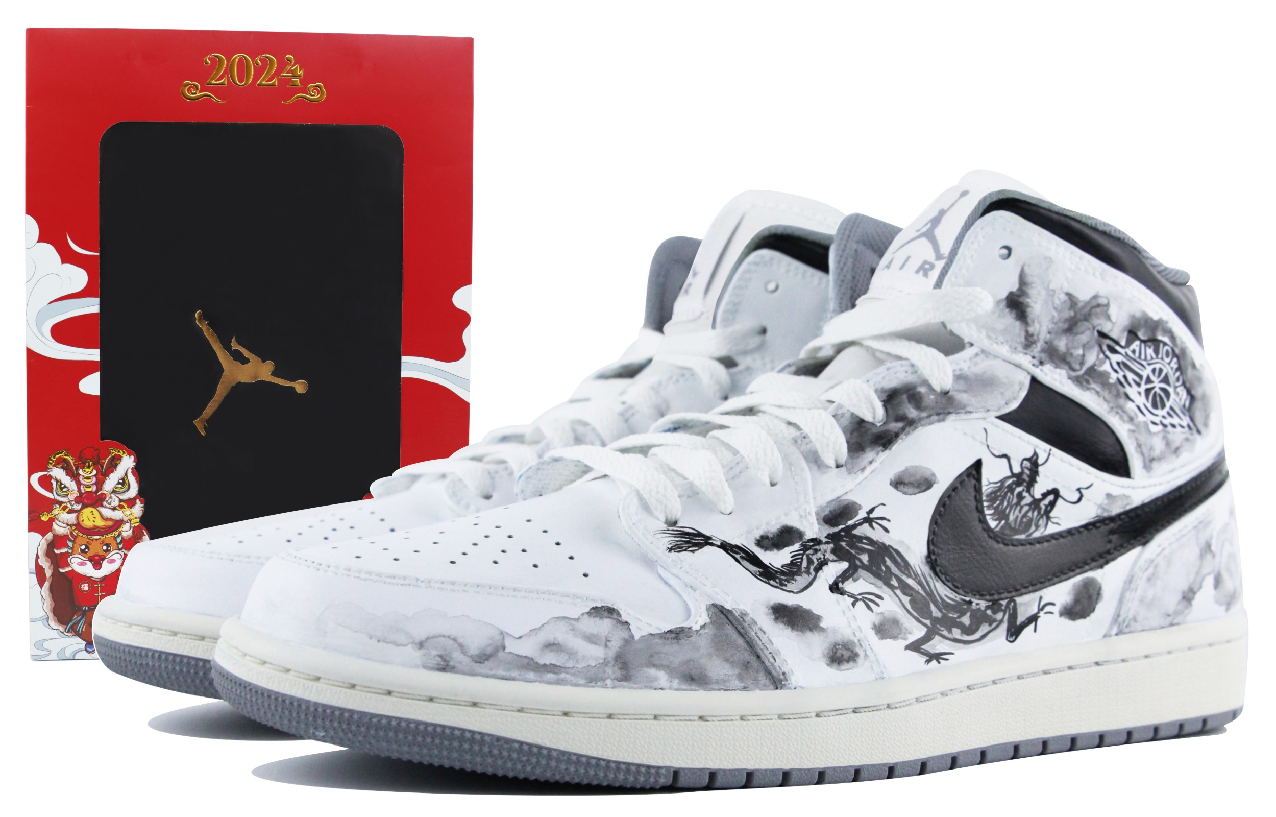 Buy [Zapatillas Personalizadas] Air Jordan 1 Mid 'Dragón Tinta Vintage' 554724-135(Team39-AMY45国风龙)